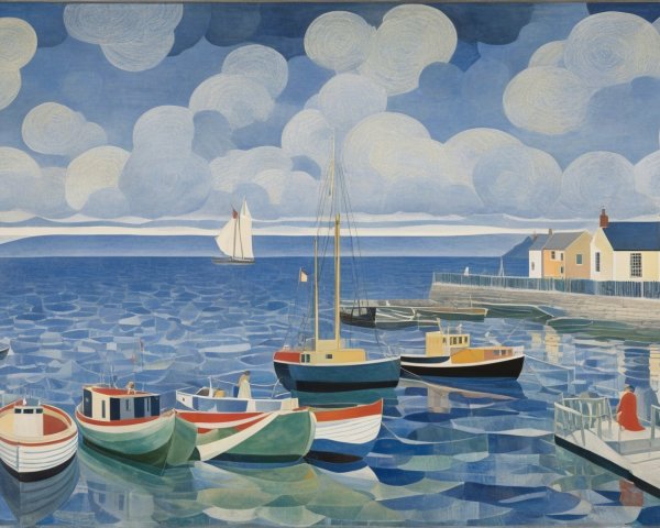 Charming Harbor Scene with Boats and Lighthouse