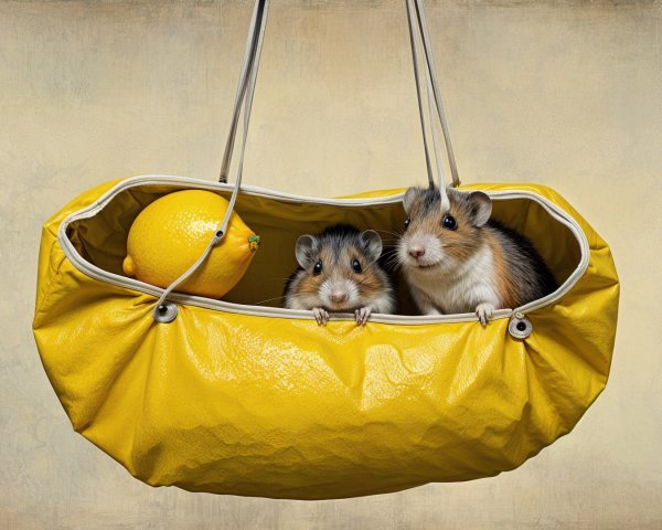 Vibrant Yellow Bag with Hamsters and a Lemon