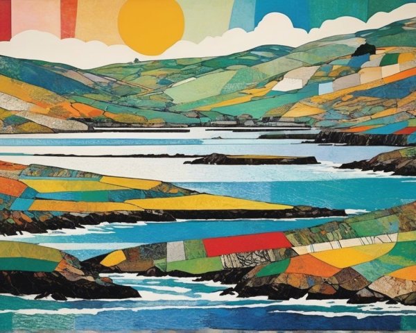 Vibrant Abstract Landscape with Colorful Geometric Hills