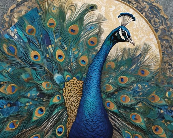 Peacock with Vibrant Plumage and Ornate Background