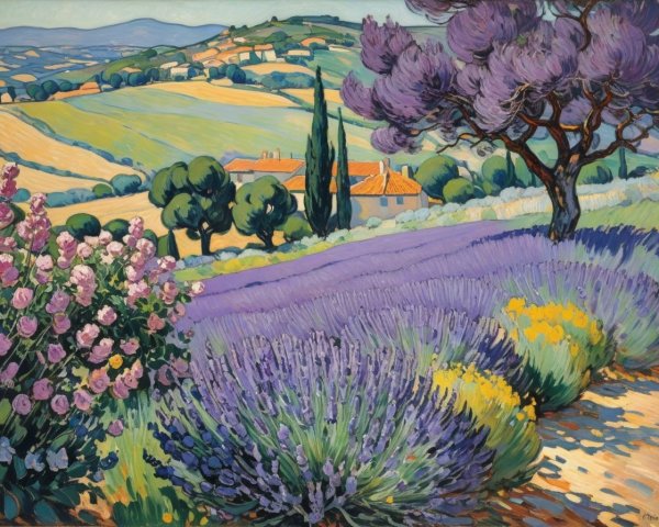Vibrant Lavender Fields and Rolling Hills Landscape