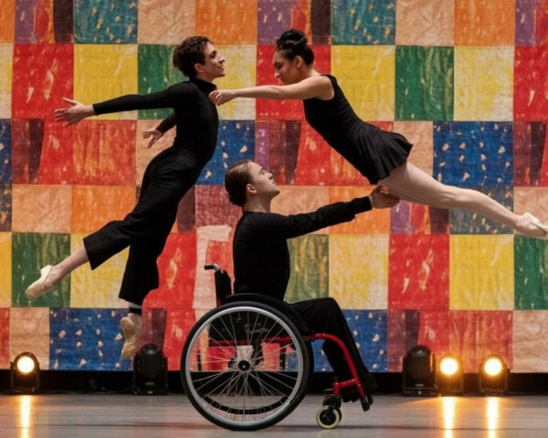 Dynamic Dance Performance with Colorful Backdrop