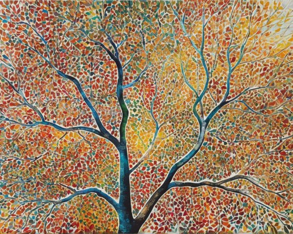 Vibrant Autumn Tree with Colorful Leaves and Light