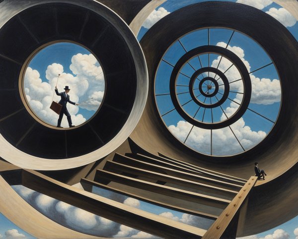 Surreal Circular Interior with Spiral Structures and Figures