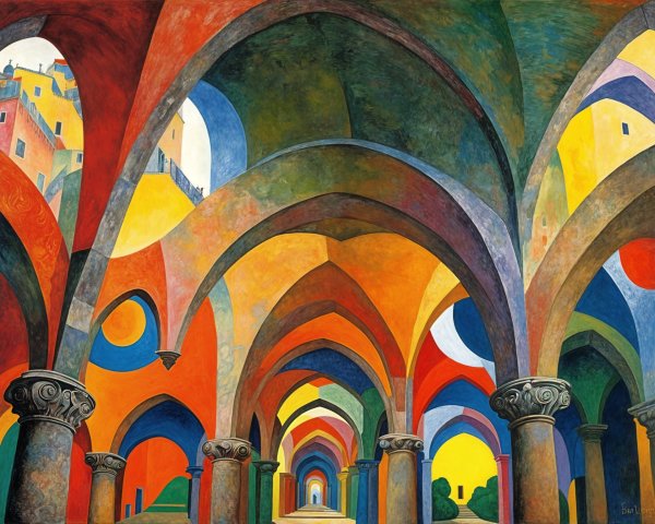 Vibrant Abstract Architectural Scene with Colorful Arches
