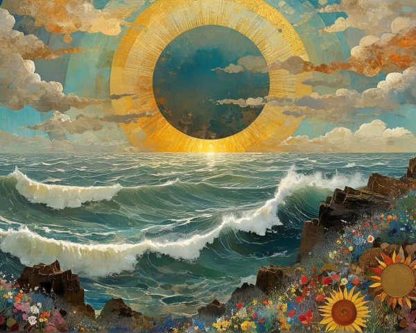 Dramatic Ocean Scene with Golden Sun at Sunrise/Sunset