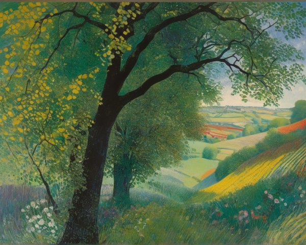 Vibrant Landscape with Lush Greenery and Wildflowers