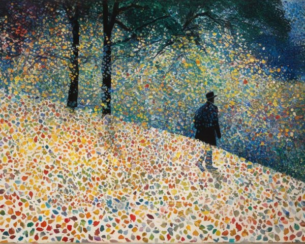 Lone Figure in Vibrant Abstract Nature Landscape