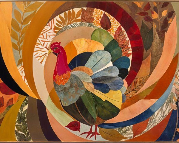Abstract Artwork with Stylized Turkey and Autumn Colors