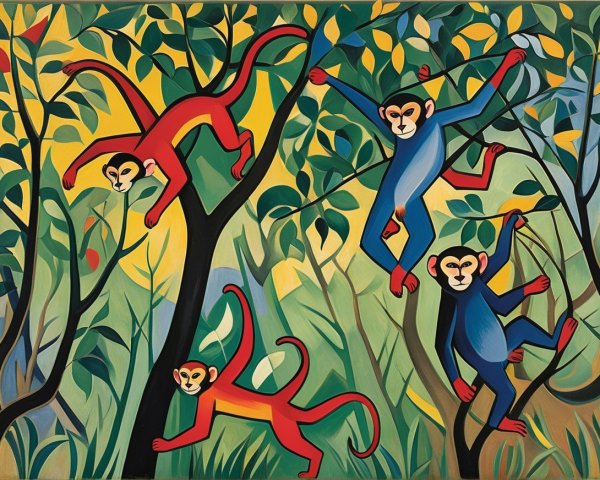 Vibrant Monkeys Swinging in a Lush Jungle Scene