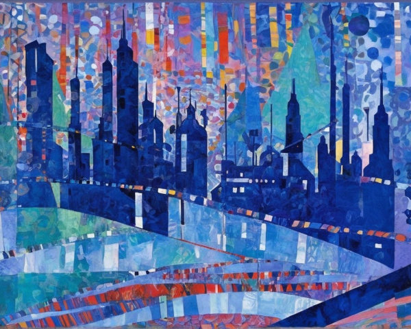Vibrant Abstract Cityscape with Geometric Buildings