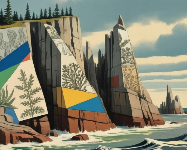 Cliffs Overlooking Ocean with Vibrant Murals and Trees