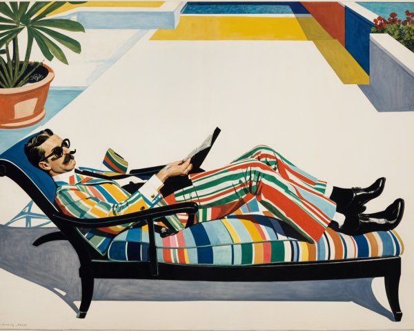 Stylish Man Relaxing on Chaise with Vibrant Backdrop