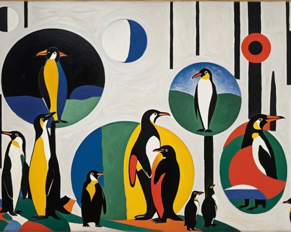 Abstract Artwork of Penguins in Vibrant Colors