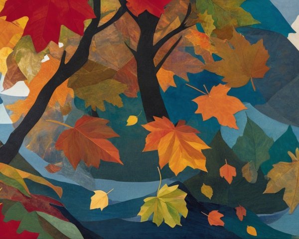 Abstract Autumn Foliage in Warm Colors and Blues