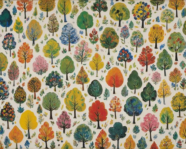 Colorful Trees with Varied Trunks and Leaves