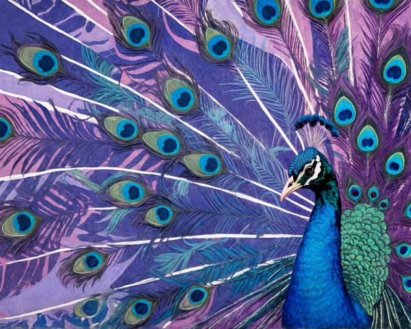 Vibrant Peacock with Iridescent Feathers Displayed