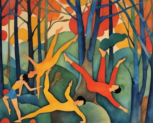 Abstract Landscape with Vibrant Colors and Figures