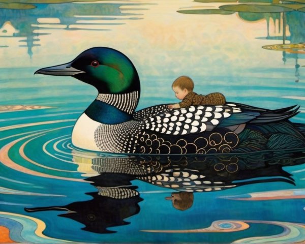 Common Loon with Child on Calm Waters Scene