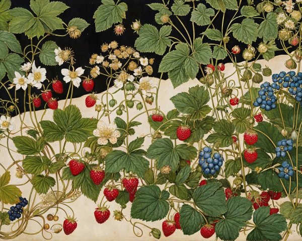 Vibrant Artwork of Strawberries and Blueberries