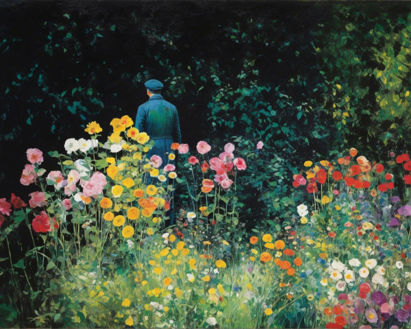 Impressionistic Painting of a Man in a Colorful Garden