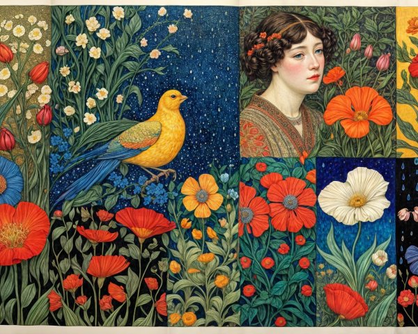 Floral Collage with Portrait of a Young Woman