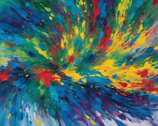 Colorful Abstract Painting with Dynamic Paint Splatters