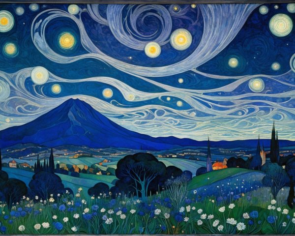 Vibrant Dreamlike Landscape with Majestic Mountain