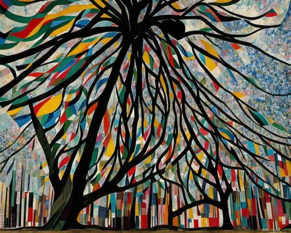 Vibrant Abstract Composition of Intertwining Trees