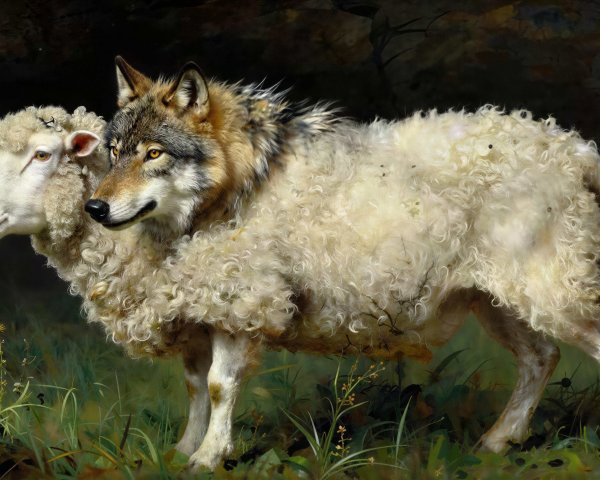 Oil Painting of a Wolf in Sheep's Clothing