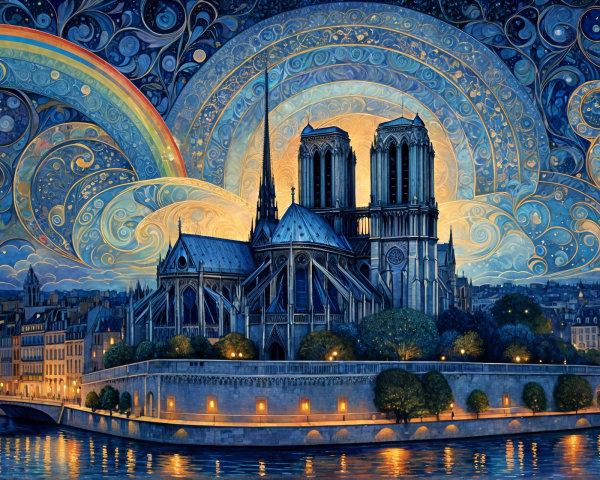 Stylized Notre-Dame Cathedral with Vibrant Colors