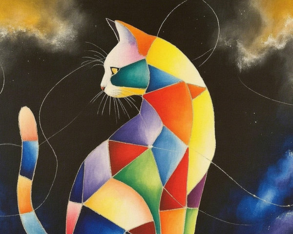 Colorful Abstract Cat Silhouette on Cosmic Background