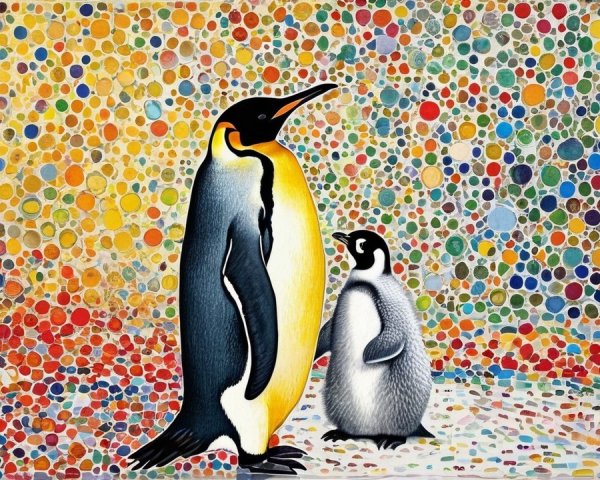 Penguins Against Abstract Colorful Background