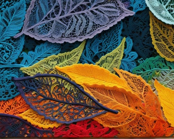 Colorful Lace-Like Leaves with Gradient Hues and Texture