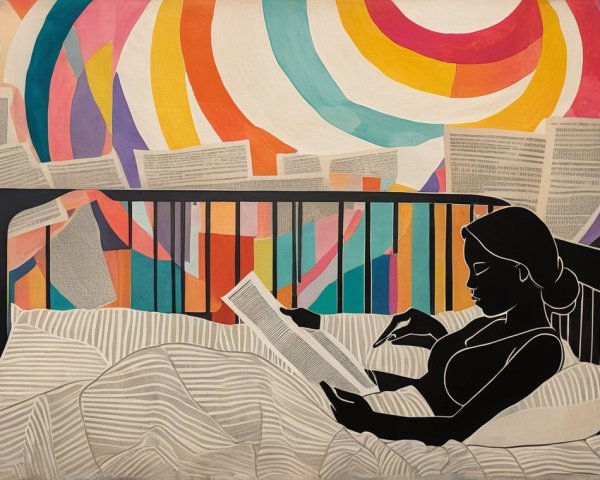 Silhouette of a Woman Reading in Colorful Setting