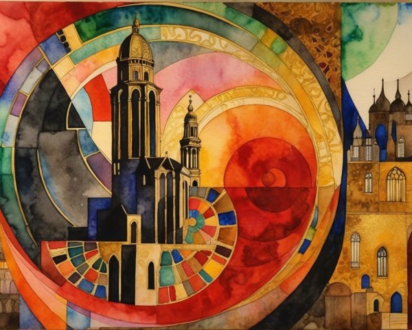 Vibrant Watercolor Abstract Architectural Composition