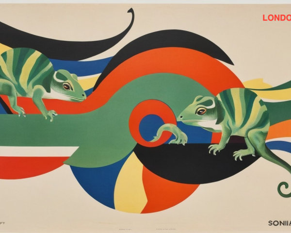 Stylized Chameleons in Vibrant Colors with Text