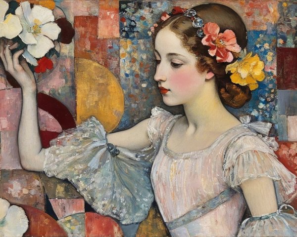 Young Woman in Light Pink Dress with Floral Headband