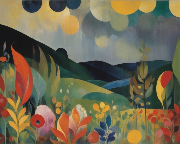 Vibrant Abstract Landscape with Colorful Flowers