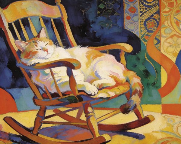 Impressionistic Painting of a Sleeping Tabby Cat