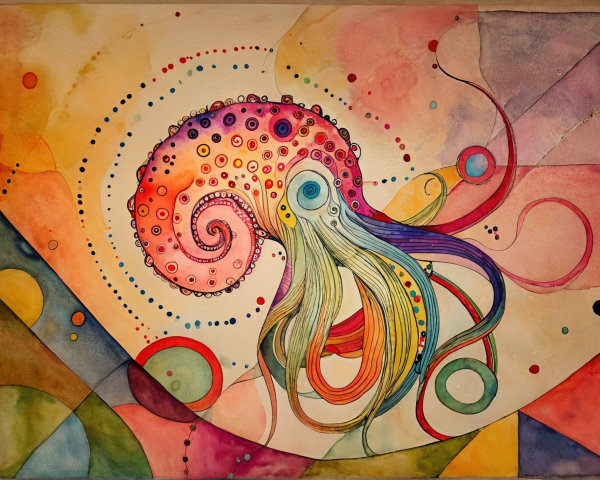 Vibrant Watercolor Painting of a Colorful Octopus