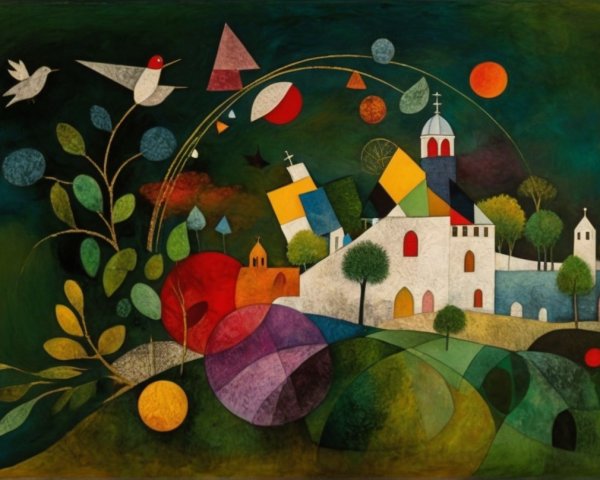 Vibrant Abstract Landscape with Geometric Shapes