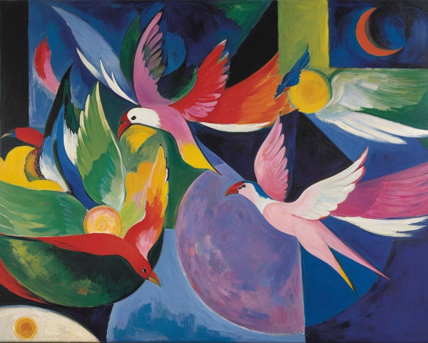 Abstract Birds in Flight with Colorful Background