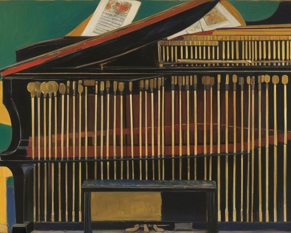 Vibrant Still Life of Grand Piano with Colorful Elements