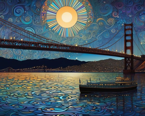 Vibrant Sunset Scene of Golden Gate Bridge and Water