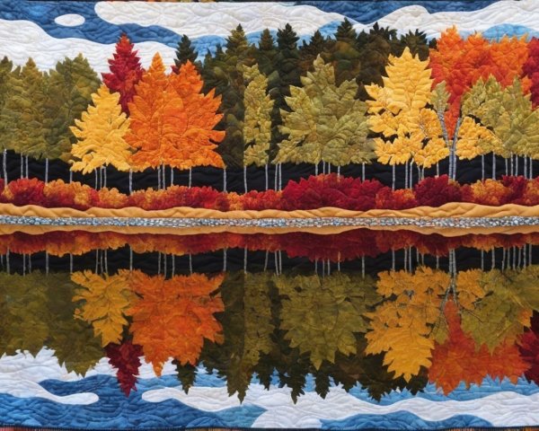Vibrant Autumn Landscape in Quilted Artwork