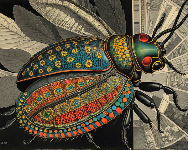 Vividly Designed Beetle with Floral Patterns and Colors
