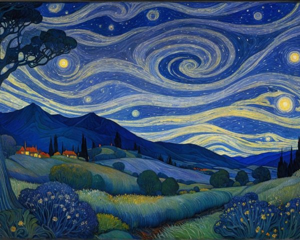 Vibrant Night Sky with Stars and Tranquil Landscape