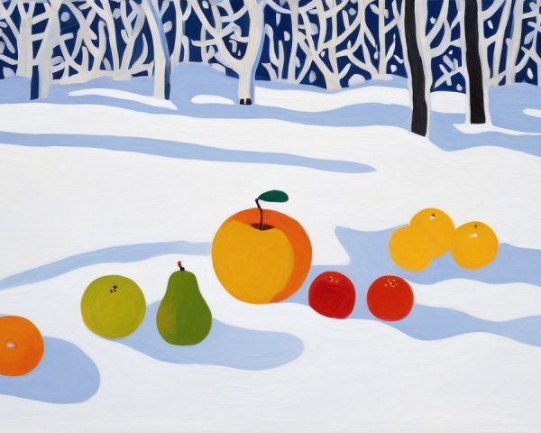 Vibrant Fruits in a Serene Winter Landscape