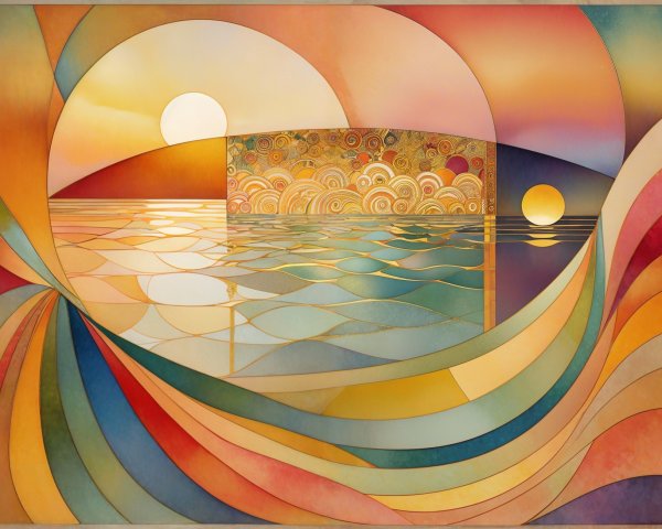Vibrant Abstract Landscape with Two Suns and Waves